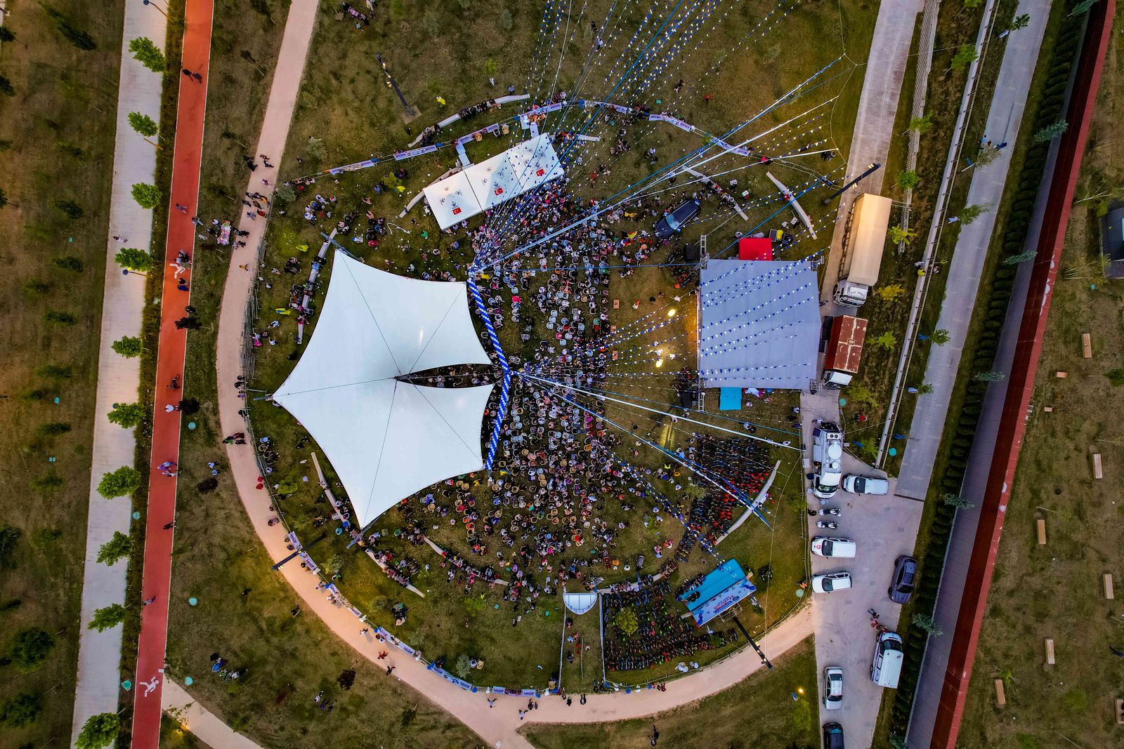 Aerial view of a large outdoor public event